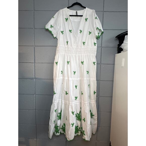 Women's Anthropologie The Somerset Maxi Dress Eyelet Tiered Smocked Green sz 2X - Picture 2 of 5